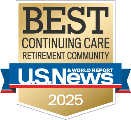 U.S. News 2025 Best Continuing Care Retirement Community award badge earned by Arrow Senior Living communities for excellence in senior care.