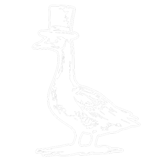 Blue Goose restaurant logo at Buckingham Senior Living featuring a white illustrated goose wearing a tall top hat on a black background.